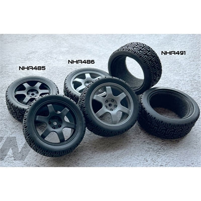 Jantes 6 bâtons + pneus rallye Carten 1/10