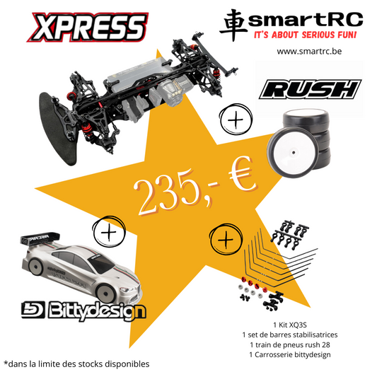 KIT promo XQ3S, ensemble barre anti-roulis, Ascari et Pneus Rush 28